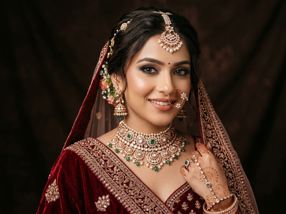 Exquisite bridal beauty, jewelry and traditional styling